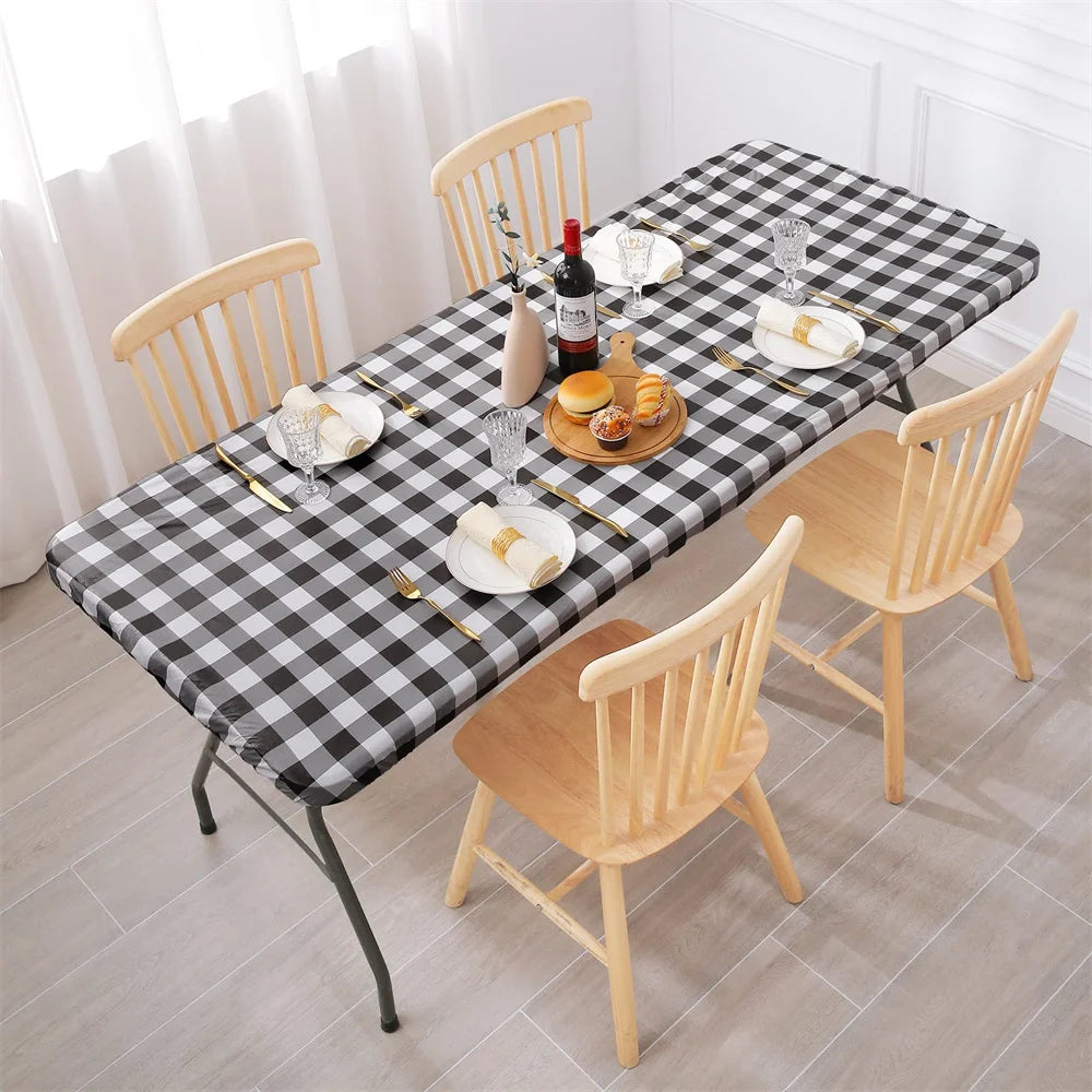 Olanly Rectangle Table Cover Elastic Waterproof Table Covers Fitted Vinyl Tablecloth For Home Party Camping Table Cloth Outdoor
