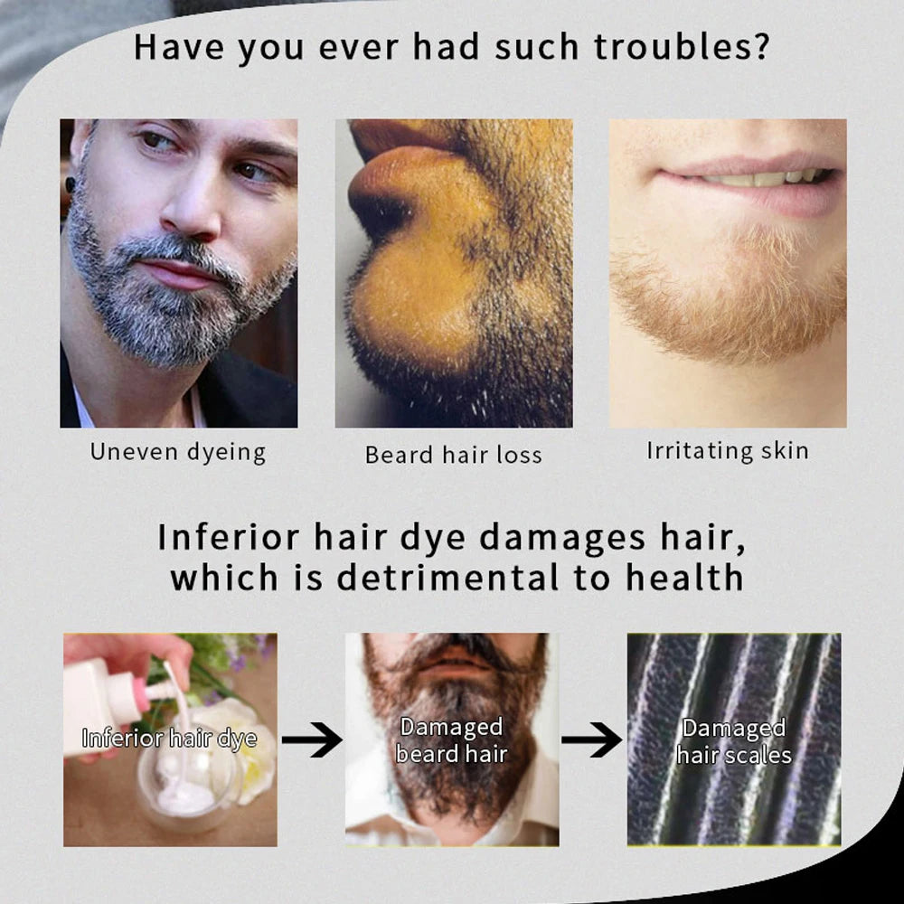 Natural Men's Beard Dye Shampoo Instant Beard Hair Colouring Dye Tint Cream Moustache Blackening Shampoo Facial Skin Care Tool