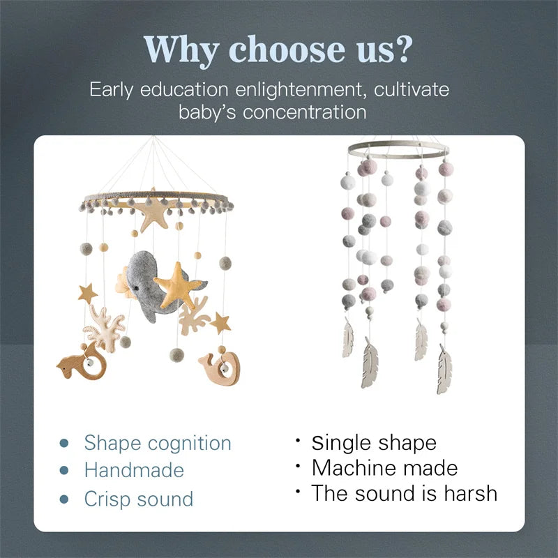 Baby Rattle Toys 0-12 Months Wooden Bed Bell Whale Animals Pendant Newborn Music Box Bed Bell Hanging Toys Crib Mobile Wood Toys