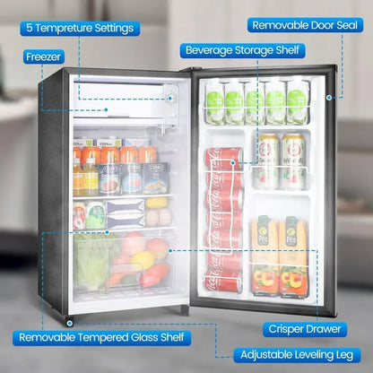 Mini Fridge with Freezer 3.2 Cu.Ft, Single Door Small Refrigerator, Energy-efficient Low Noise, Compact Fridge for Bedroom Dorm