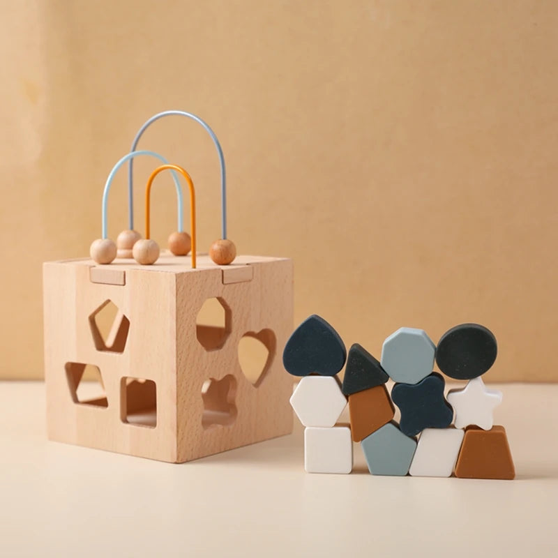 Wooden Box Toys Five-in-one Multifunctional Geometric Shape Blocks Shape Matching Toys Montessori Puzzle Education Stacking Game