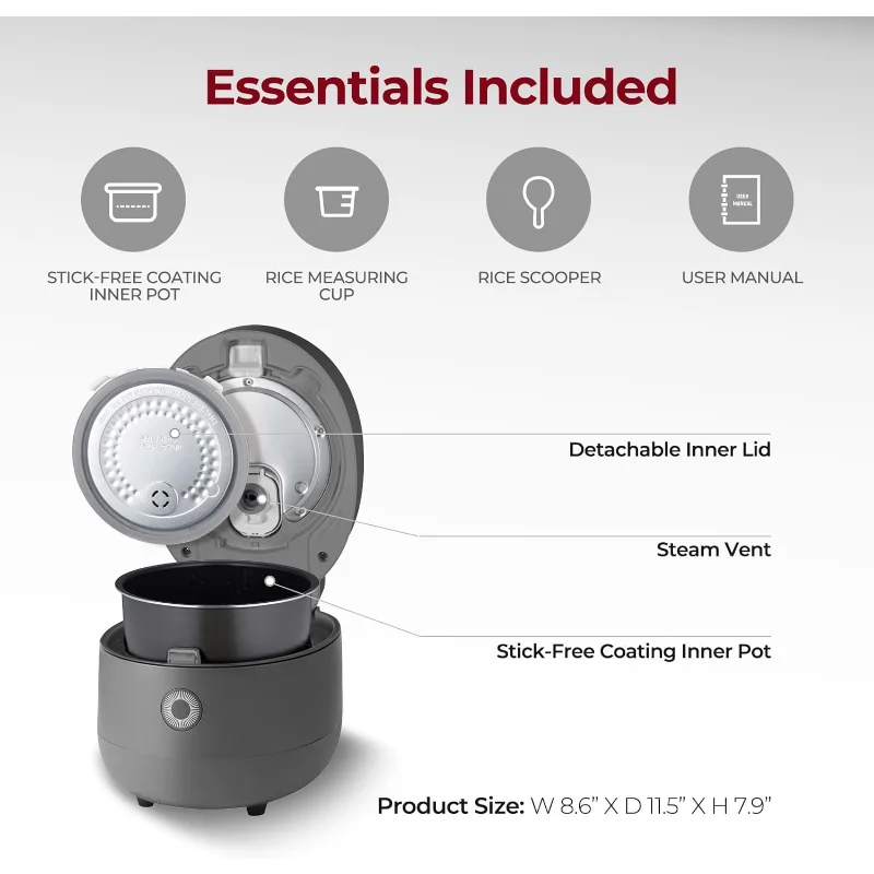 CUCKOO Micom Small Rice Cooker 10 Menu Options: White, Oatmeal, Brown, Quinoa, & More, Smart Fuzzy Logic, 3 Cups / 0.75 Qts.