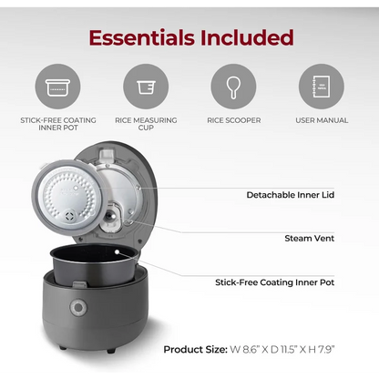 CUCKOO Micom Small Rice Cooker 10 Menu Options: White, Oatmeal, Brown, Quinoa, & More, Smart Fuzzy Logic, 3 Cups / 0.75 Qts.