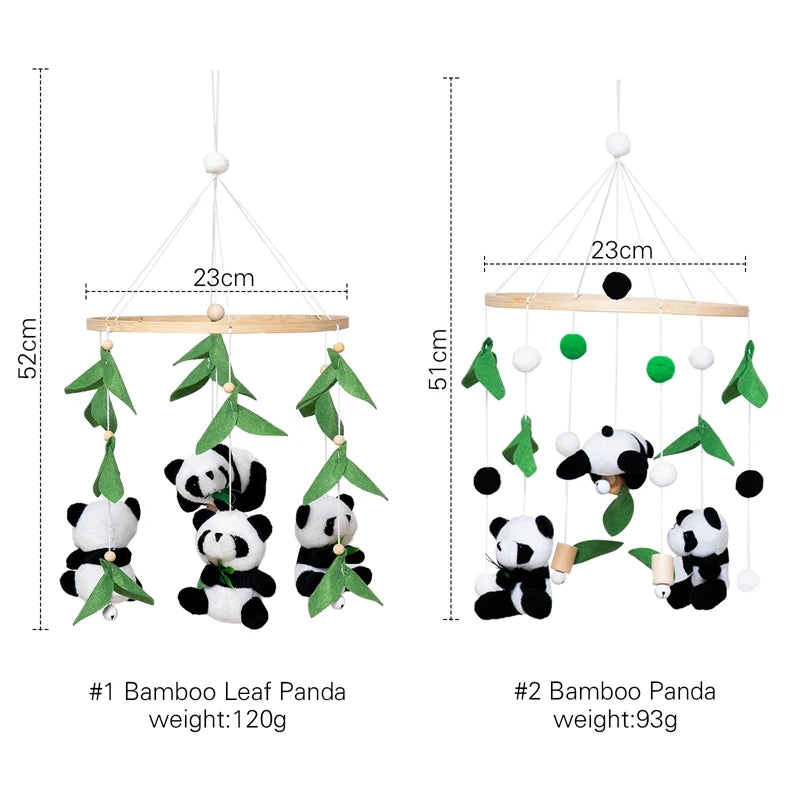 Baby Crib Bed Bell Musical Box Wooden Bed Bell Bracket Soft Felt Panda Ball Mobile Crib Infant Toys Kids Bedding Hanging Toys