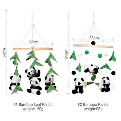 Baby Crib Bed Bell Musical Box Wooden Bed Bell Bracket Soft Felt Panda Ball Mobile Crib Infant Toys Kids Bedding Hanging Toys