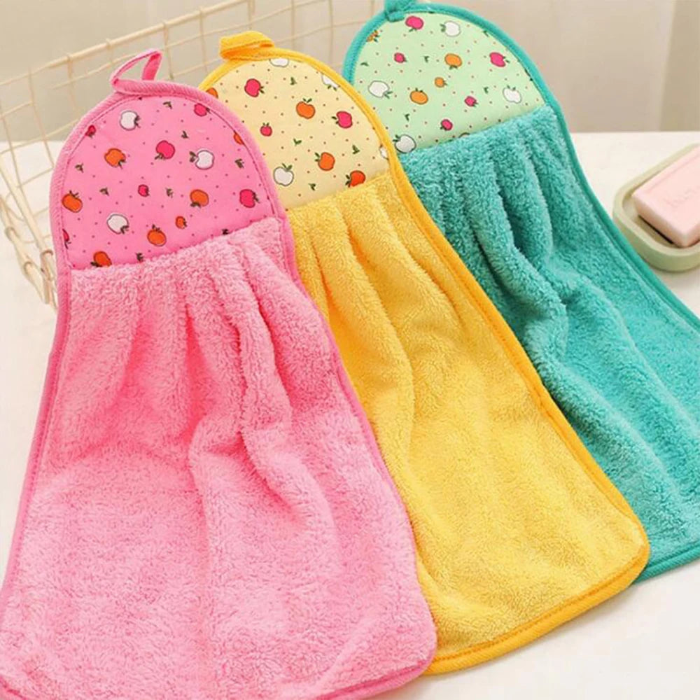 Coral Fleece Hand Towel Hanging Absorbent Towel Thickened Kitchen Towel Cleaning Cloth Dish Towel Non-Stick Oil Cleaning Cloths