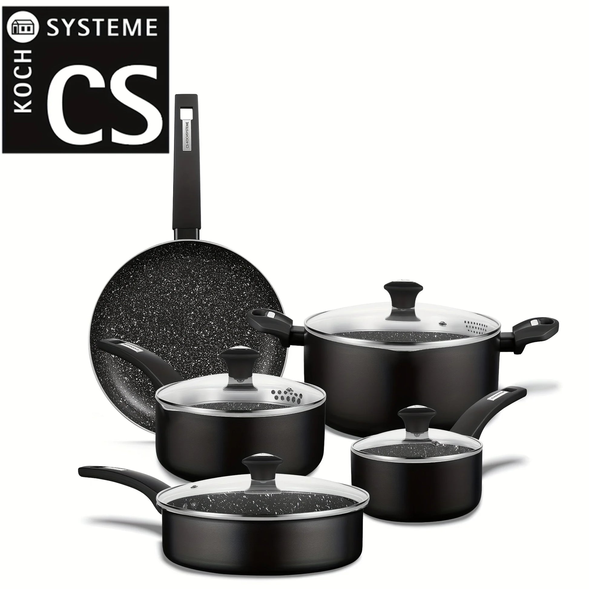 Premium 9 PCS Nonstick Cookware Set with Black Granite Coating