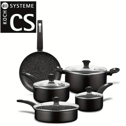 Premium 9 PCS Nonstick Cookware Set with Black Granite Coating