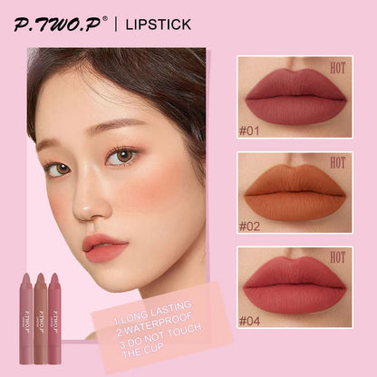 P.TWO.P 3 Pcs Lipstick Set with Sexy  Long Lasting Waterproof Matte Lipstick Pencils Moisturizer Lips Makeup Kit Lip