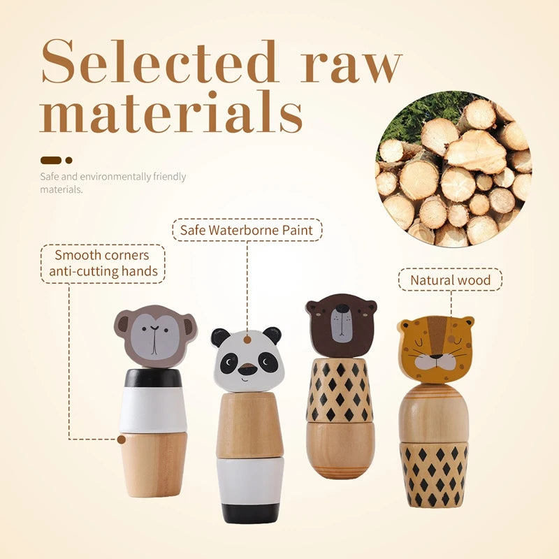 Baby Beech Wooden Montessori Animals Screw Nut Assembly DIY Toys Animal Color Matching Blocks Early Educational Puzzle Toys Kids