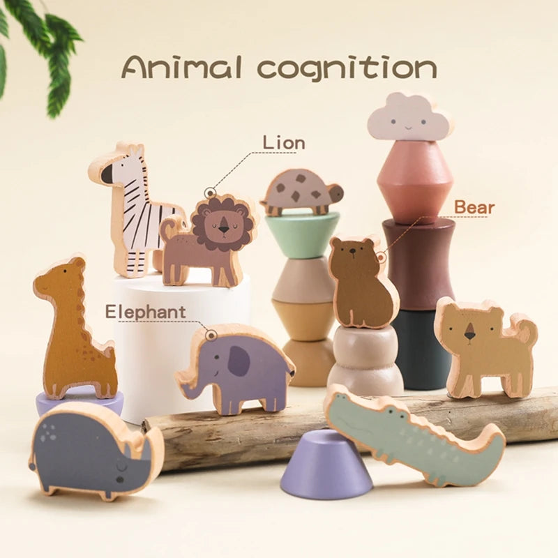 Baby Montessori Wooden Stacking Toys Animal Balance Seesaw Block Board Games Kids Hands-on Ability Puzzle Educational Block Gift