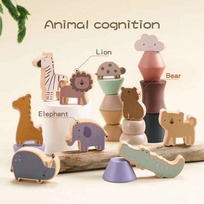Baby Montessori Wooden Stacking Toys Animal Balance Seesaw Block Board Games Kids Hands-on Ability Puzzle Educational Block Gift