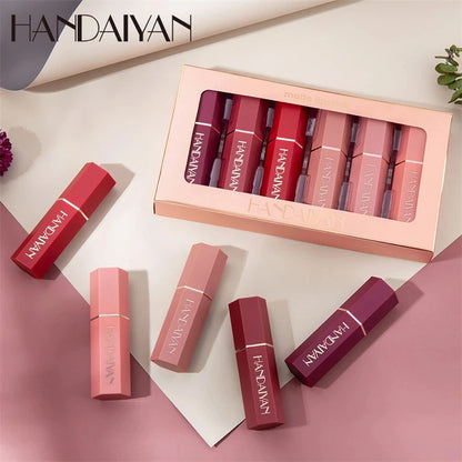 HANDAIYAN 6Pcs/Box Velvet Matte Lipstick Kit Lips Makeup Nude Lip Stick Make Up Cosmetics Foggy Matt Tint Lip Balm Cream Pigment