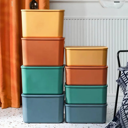 1/2 Pcs Plastic Storage Bins, Stackable Baskets with Lid and Handle,Colorful Desktop Box Cubby Containers