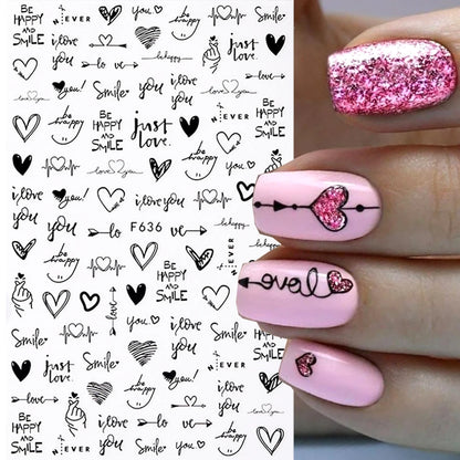 3D Nail Stickers Heart Love Geometry for Nails Gold Letter Stickers Face Gradient Adhesive Sticker Nail Design Art Decorations