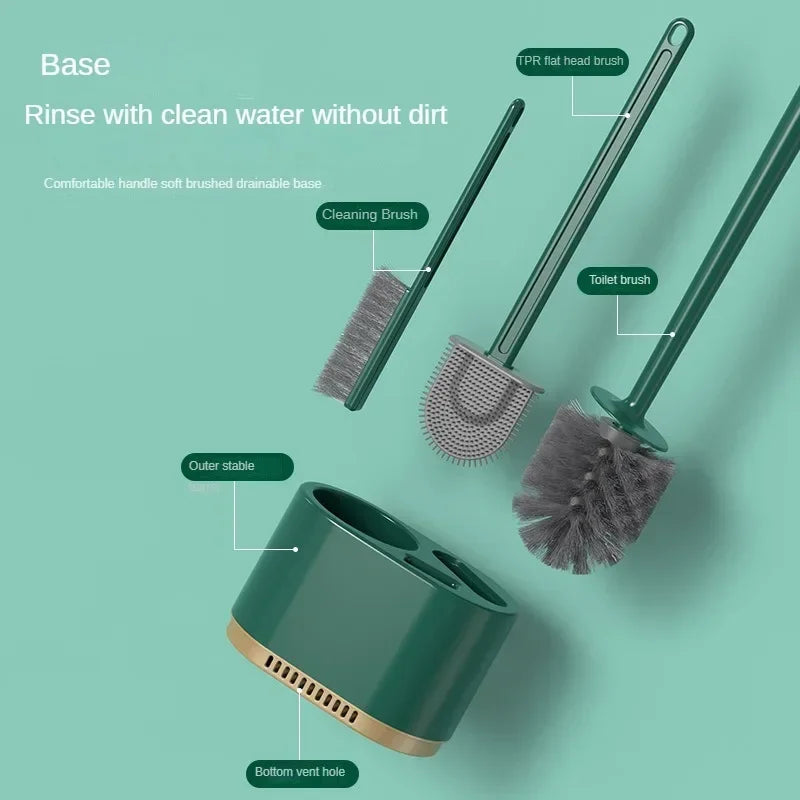 Toilet Brush Silicone No Punching Wall Mounted Multi-functional 3In1Cleaning Tools with Bracket Bathroom Toilet Set Accessories