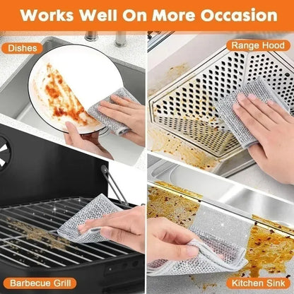 Steel Wire Cleaning Cloth Rags for Kitchen Home Dish Pot Pan Clean Towels Double Laryer Dishcloth Cloth Towels Scrubber Rag