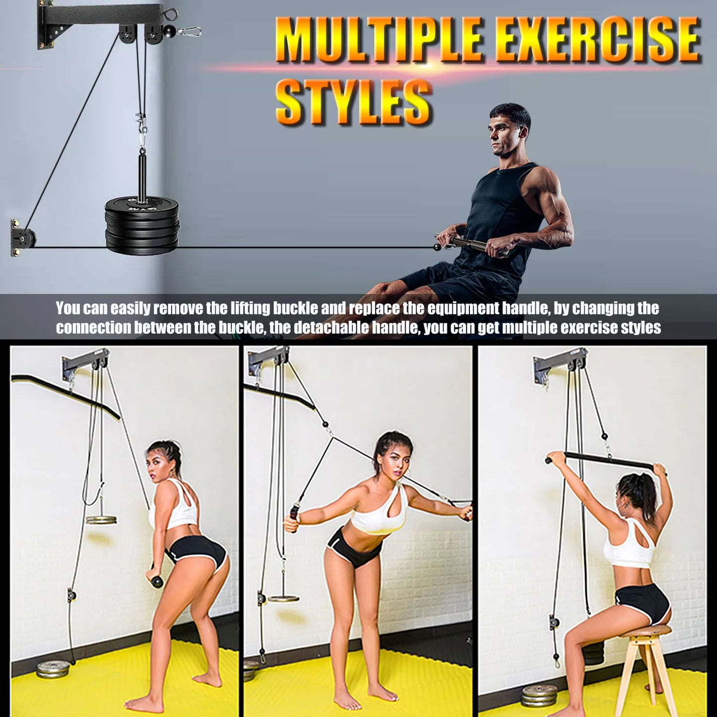 Fitness DIY Pulley Cable Machine Set Attachment Strength Trainning Home Gym Sport Workout Equipment Muscle Back Training