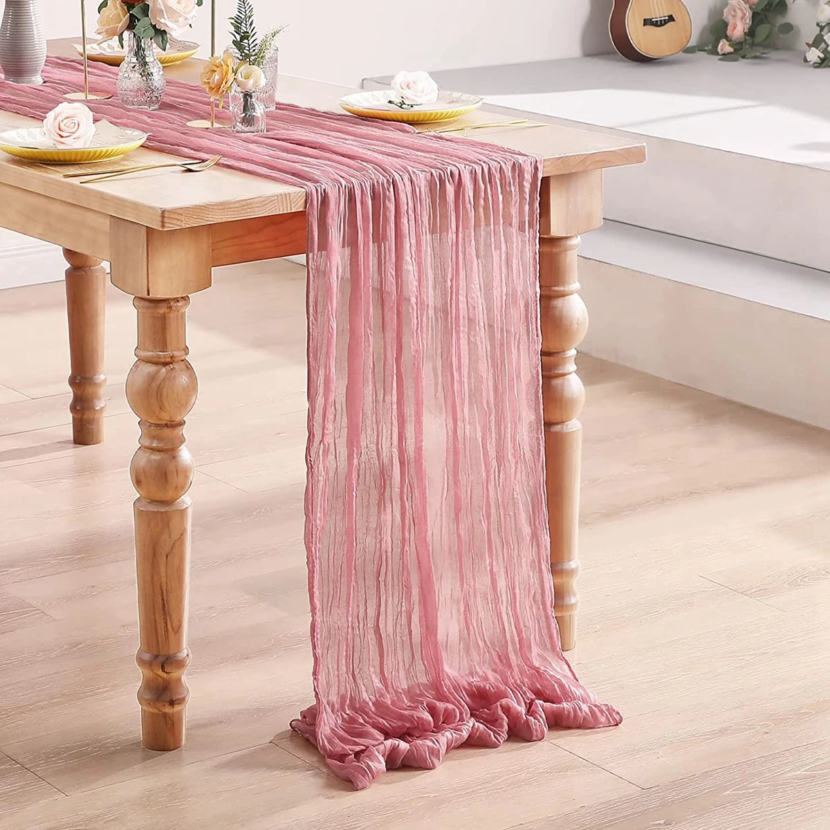 Pink Table Runner Wedding Tablecloth Rustic Wedding Party Decoration Baby Shower Birthday Bridal Dinning Table Cover