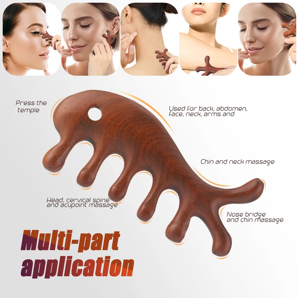 Massage Comb Sandalwood Multifunctional Meridian Relax Blood Circulation Health Care Head Neck Back Abdomen Waist Home Office