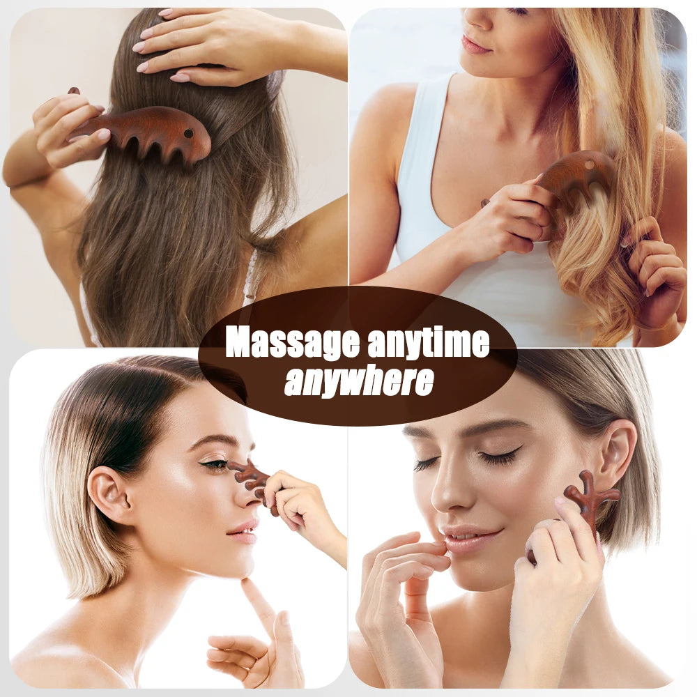 Massage Comb Sandalwood Multifunctional Meridian Relax Blood Circulation Health Care Head Neck Back Abdomen Waist Home Office