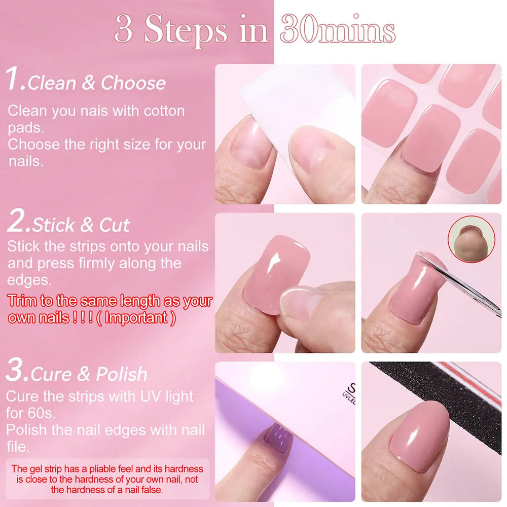 Harunouta Milky Jelly White Semi-cured Gel Nail Wraps 20Tips Fashion Color Long Lasting Full Cover Nail Gel Sticker Wraps Manicu