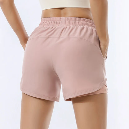 Loose sports shorts women's high-waisted double-layer anti-slip yoga fitness pants running fast dry training outside wearing hot