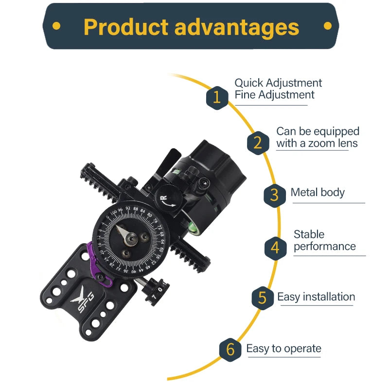 Compound Bow Sight 4X/6X/8X Lenses Single Pin Archery Pulley Sight with Adjustable Aluminum Alloy Sight for Hunting Accessorie