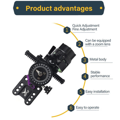Compound Bow Sight 4X/6X/8X Lenses Single Pin Archery Pulley Sight with Adjustable Aluminum Alloy Sight for Hunting Accessorie
