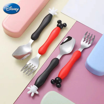 Disney Mickey Minnie Mouse Spoon Fork Tableware Cartoon Kids Dessert Spoon Fruit Fork Cutlery Set Children Food Picks Rice Spoon