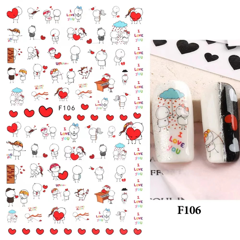 3D Cartoon Valentine Nail Stickers Red love series Various stickers For Girls Nail Decal Adhesive Press On Nails Nails Products