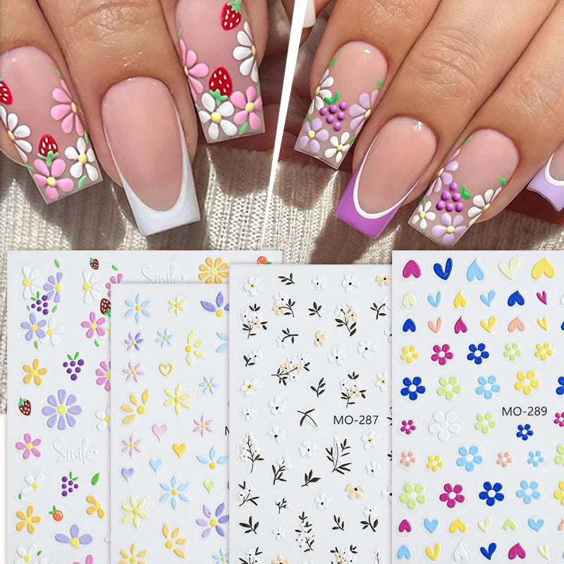 3D White Bowknot Flower Nail Art Sticker Ultra-thin Self-Adhesive Slider Summer Nail Art Decal Decoration DIY Manicure Accesorie