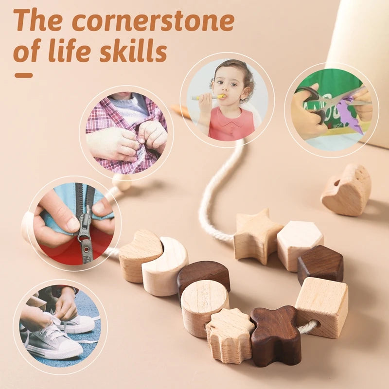 Educational Toys For Baby Wooden Star And Moon Threading Toy Children Learning Building Blocks Games Children Toys ﻿Accessories