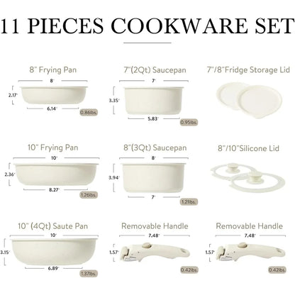 11pcs Pots and Pans Set, Nonstick Cookware Sets Detachable Handle, Induction RV Kitchen Set Removable Handle, Oven Safe