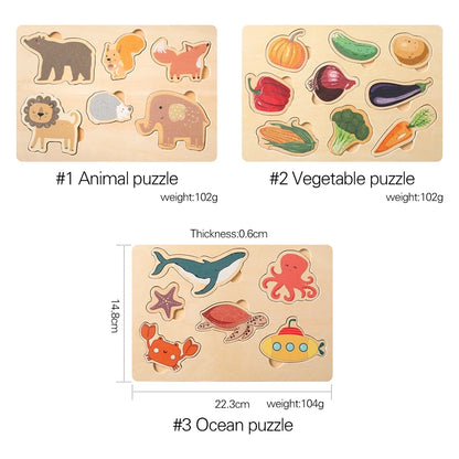 Children Wooden 3D Puzzles Toys Animals Vwgetable Colorful Puzzles Matching Toys For Baby Training Cognitive Montessori Toy Kids