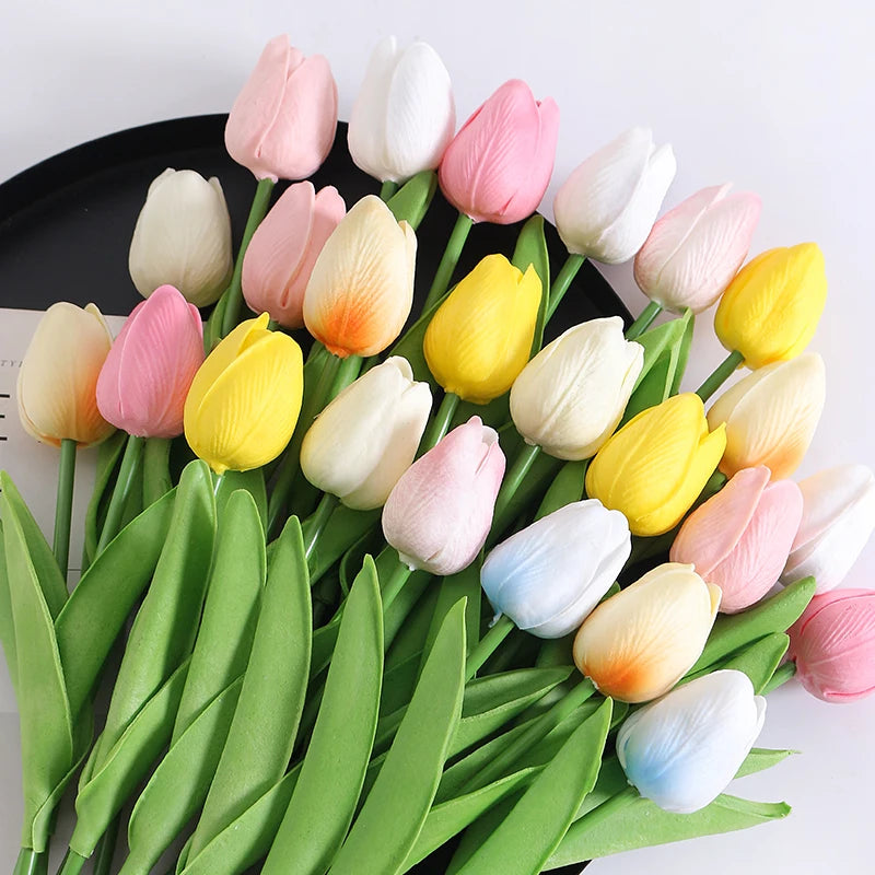 10Pcs Tulip Artificial Flowers Bouquet 29cm Real Touch PE Fake Flowers for Wedding Decoration Ceremony Decor Home Garden Decor