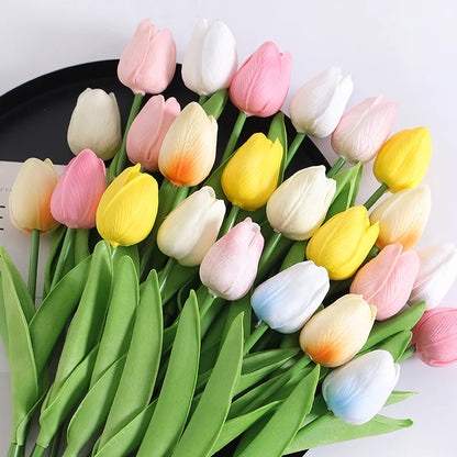 10Pcs Tulip Artificial Flowers Bouquet 29cm Real Touch PE Fake Flowers for Wedding Decoration Ceremony Decor Home Garden Decor