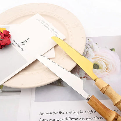 Drmfiy 4/20Pcs Natural Bamboo Handle Silver Dinnerware Set Stainless Steel Cutlery Set Kitchen Knife Fork Spoons Tableware Set
