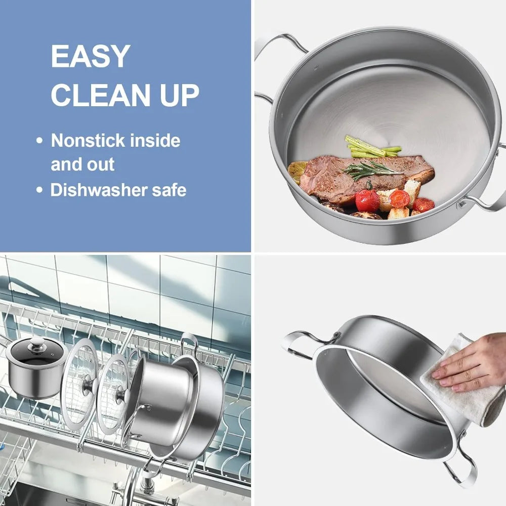 Stainless Steel pots and pans set,6 Piece Nonstick Kitchen Induction Cookware Set,Works with Induction/Electric and Gas Cooktops