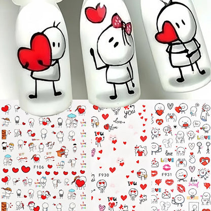 3D Cartoon Valentine Nail Stickers Red love series Various stickers For Girls Nail Decal Adhesive Press On Nails Nails Products