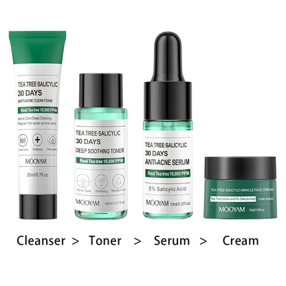 Tea Tree Salicylic Facial Cleaner Korean Face Serum Exfoliating Peeling Gel Moisturize Toner Cosmetics Skin Care Set