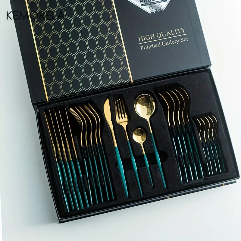 Christmas Golden Cutlery Set | Premium Christmas Dinnerware Gift