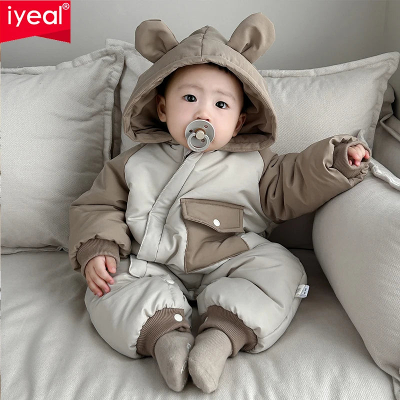 IYEAL  Winter Baby Girl Boys Warm Velvet Rompers Toddler Thermal Jumpsuit Overalls Infant Cotton Clothing Snowsuits