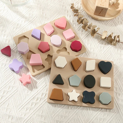 Montessori Baby Puzzles Silicone Geometry Puzzle Toys Geometric Shape Puzzle Board Matching Games Educational Learning Toys Gift