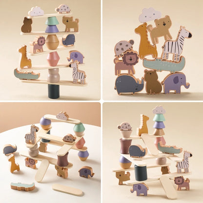 Kid Montessori Toy Baby Wooden Animal Stacking Toys Balance Blocks Board Game Educational Balance Stacking Blocks Toy Baby Gifts