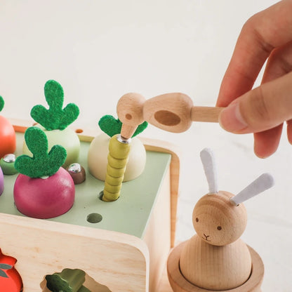 Wooden Turnip Car Stretch Rope Hand-pulled Car Baby Carrot Pulling Toy Shape Matching Toy Parent-child Education Montessori Toys