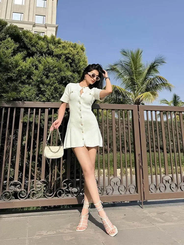 Knitted O-Neck Bodycon Mini Dress