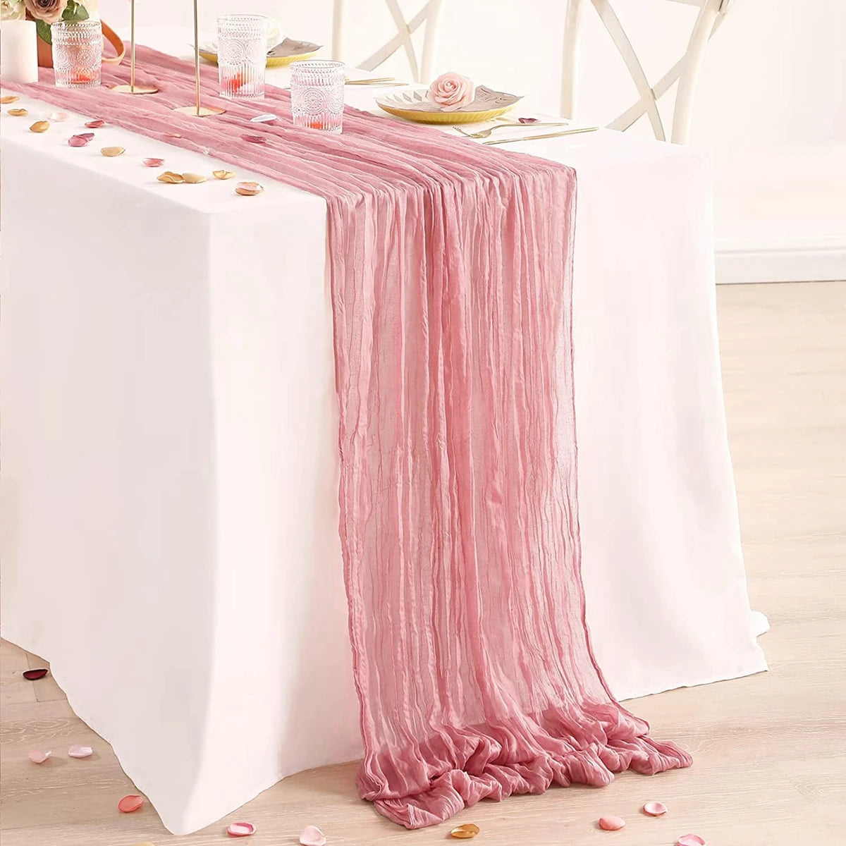 Pink Table Runner Wedding Tablecloth Rustic Wedding Party Decoration Baby Shower Birthday Bridal Dinning Table Cover