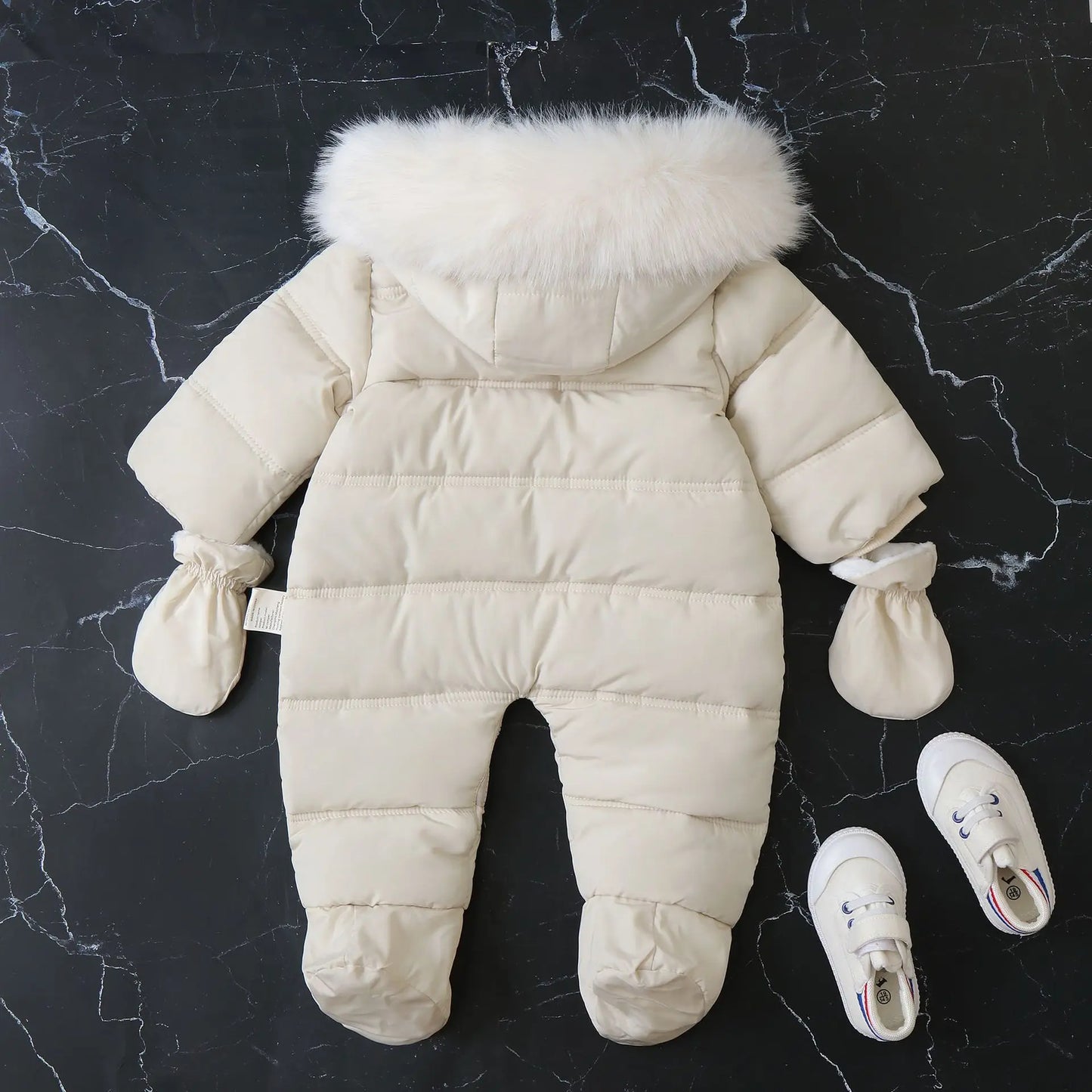 IYEAL Newborn Baby Boys Jumpsuit Winter Warm Cotton Infant Rompers With Gloves Hooded Fur Thicken Boys Snowsuit Girl Clothing