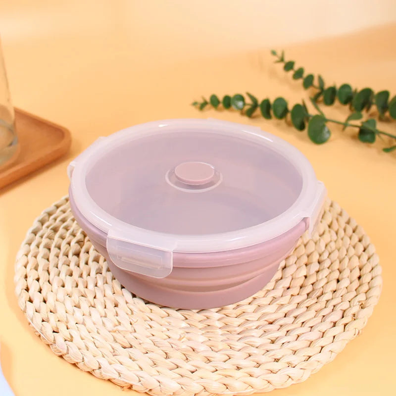 4 Pcs Food Storage Folding Lunch Box Silicone Portable Microwave Lunch Box Salad Fruit Food Container Storage Tableware Picnic